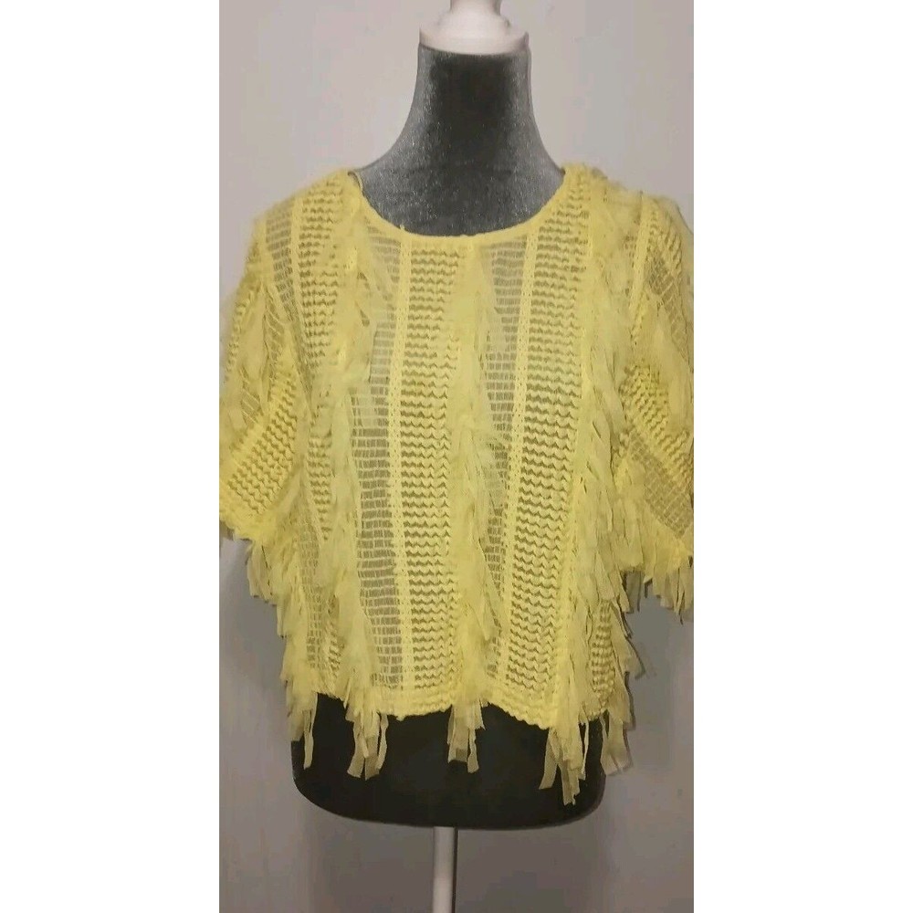 Zara Lacey Sunshine Yellow Fringe Top Size M Airy Spring Fun Flirty